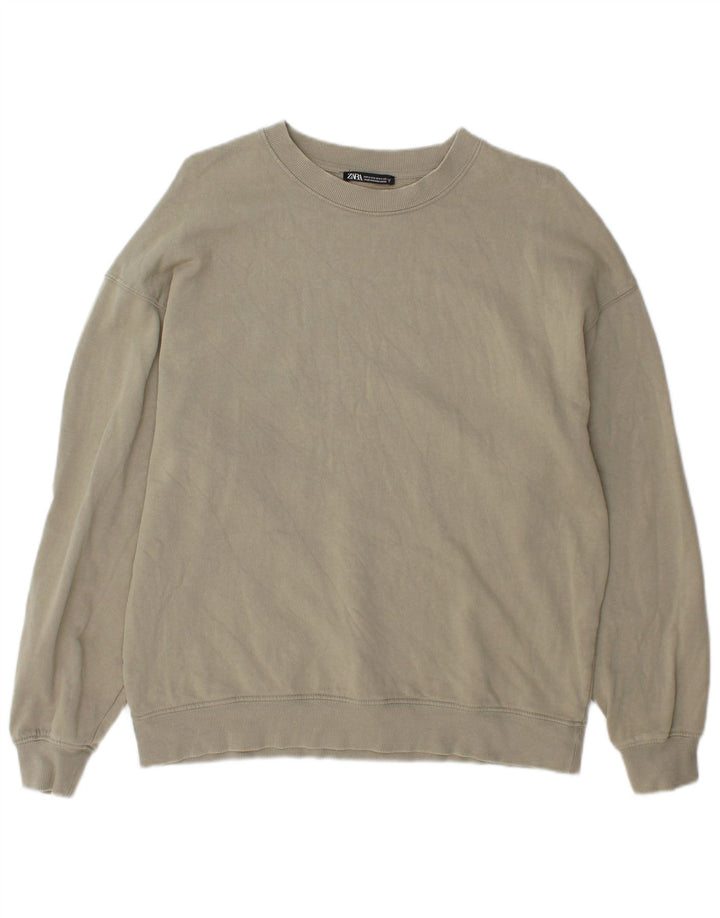 Męski sweter Zara, średniej wielkości khaki, bawełniany
