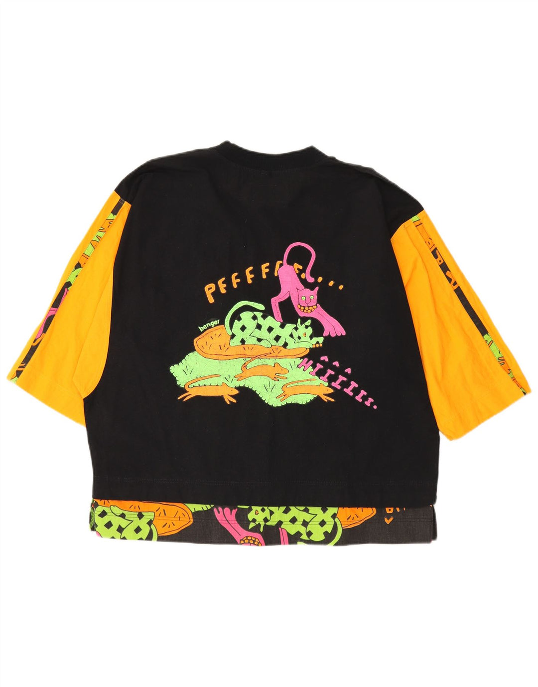 Damski top graficzny BENGER z rękawem 3/4, EU 38, średni czarny, blok kolorów