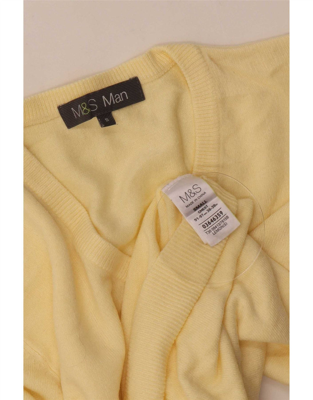 Marks & Spencer Męski sweter z dekoltem w kształcie litery V, mały, żółty, akrylowy