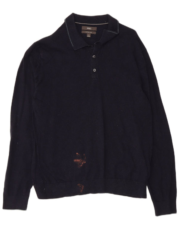 Marks & Spencer Męski sweter polo, duży, granatowy, bawełniany