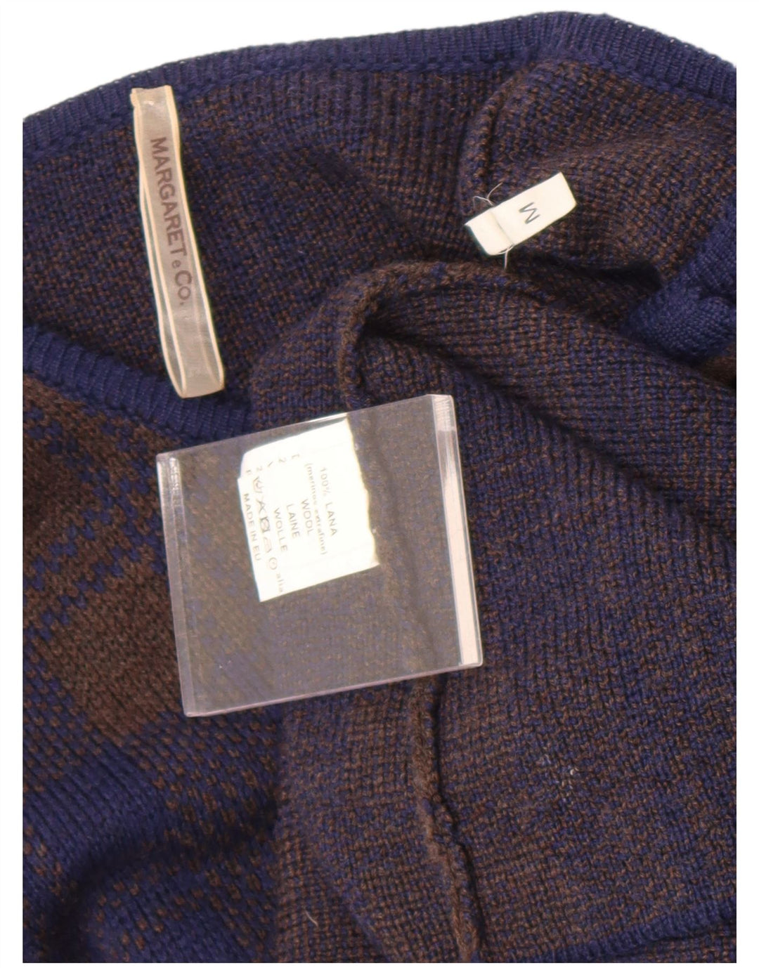 Vintage damski sweter rozpinany o przedłużonym fasonie UK 14, średni granatowy w kratkę