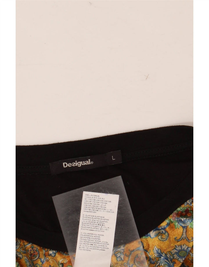 Damska graficzna sukienka Desigual typu shift UK 14, duża, czarna w kwiaty, wiskoza