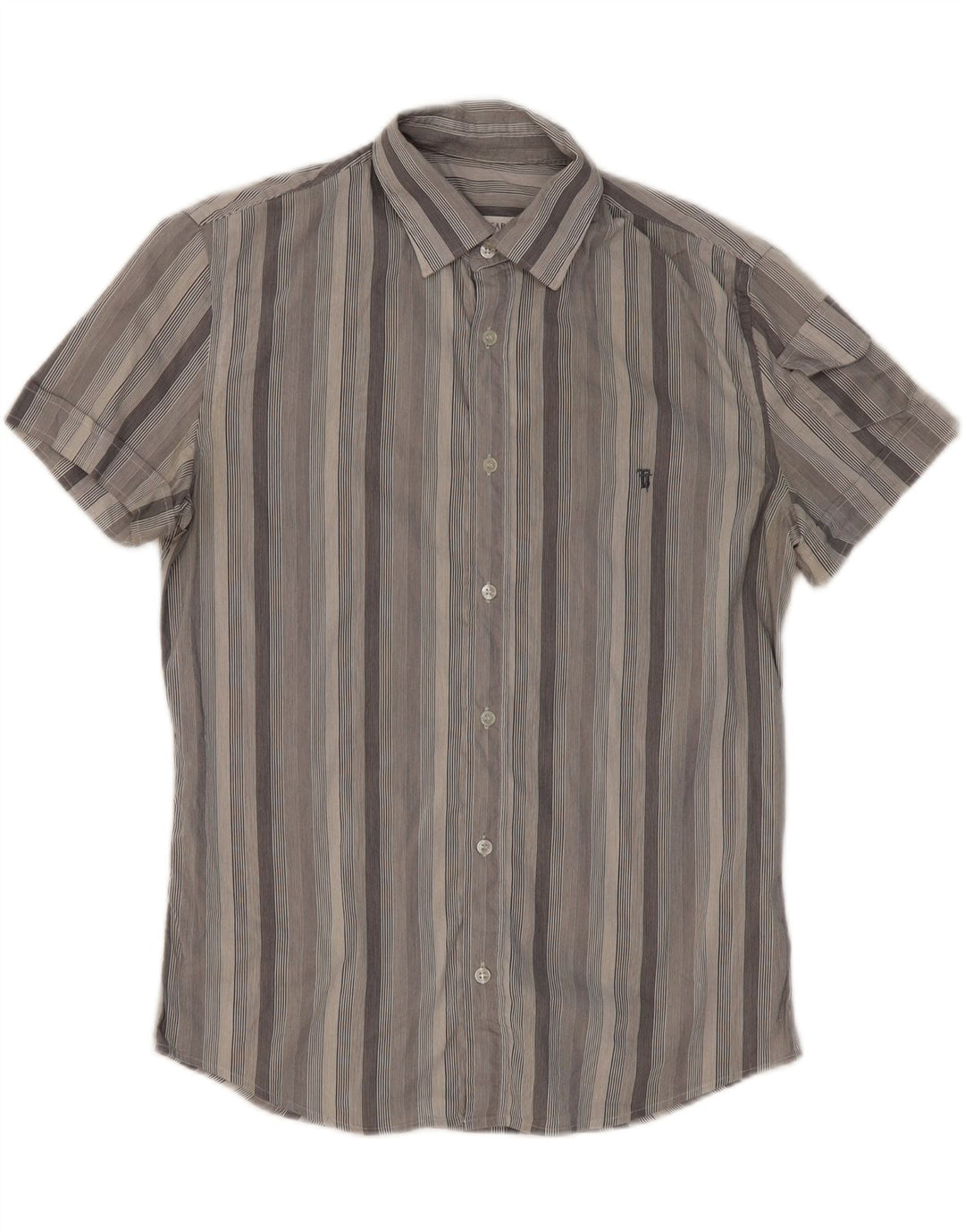 TRUSSARDI Mens Short Sleeve Shirt Size 40 Medium Grey Striped Cotton Vintage Trussardi and Second-Hand Trussardi from Messina Hembry 