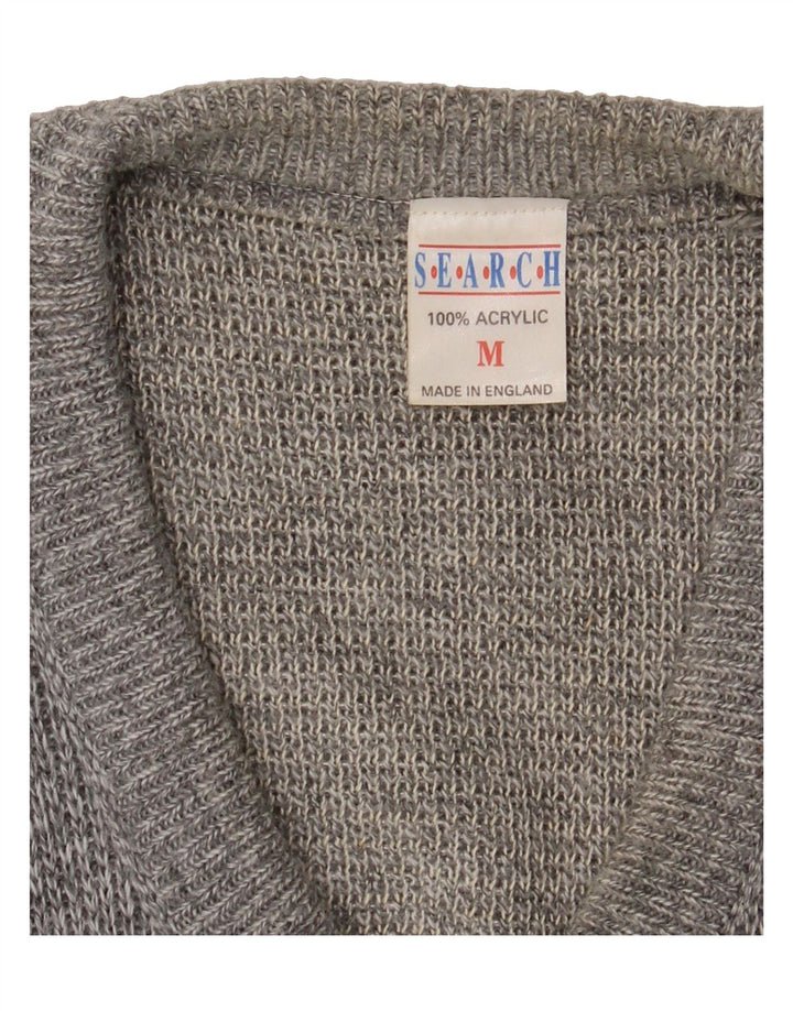 VINTAGE Mens V-Neck Jumper Sweater Medium Grey Argyle/Diamond Acrylic Vintage Vintage and Second-Hand Vintage from Messina Hembry 