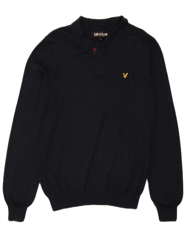 Męski sweter polo Lyle & Scott, wełniany w średnią czarną kratkę