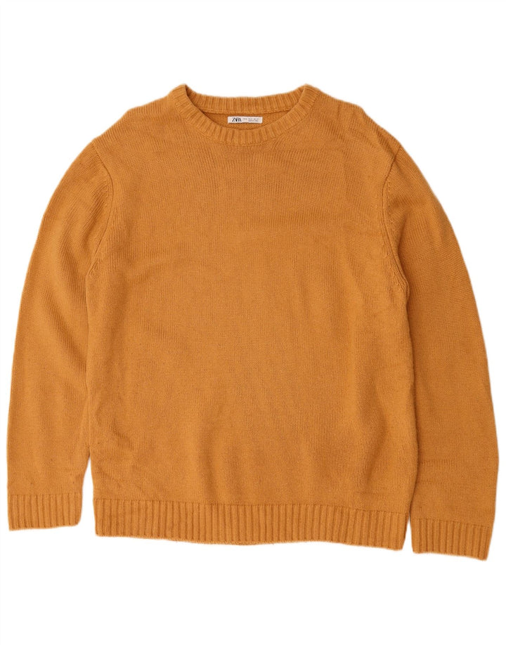 Męski sweter z okrągłym dekoltem Zara, średni żółty
