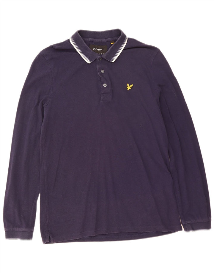 Męska koszulka polo z długim rękawem Lyle & Scott, średnia, granatowa, bawełniana