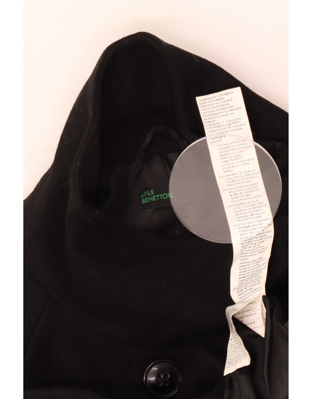 Płaszcz damski Benetton IT 46, duży, czarny, wełniany
