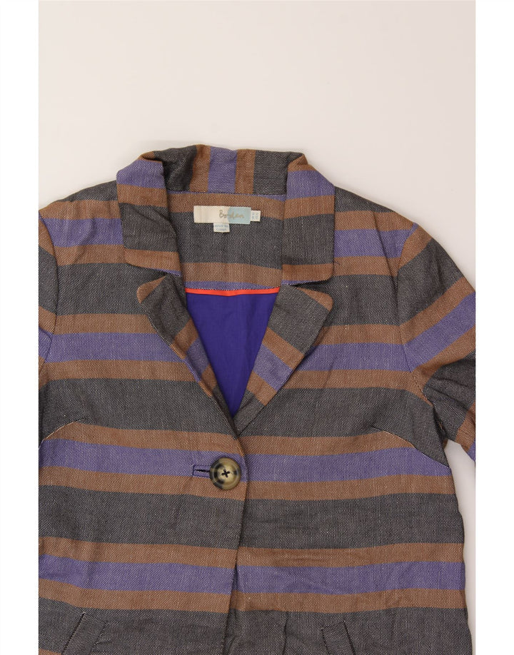 BODEN Womens Oversized Overcoat UK 10 Small Grey Striped Cotton Vintage Boden and Second-Hand Boden from Messina Hembry 