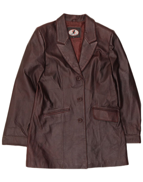 Vintage damska marynarka skórzana zapinana na 3 guziki UK 22 3XL Burgundowa skóra