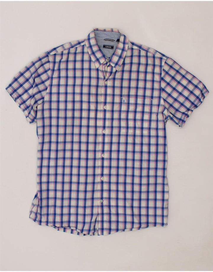 IZOD Mens Short Sleeve Shirt Large Blue Check Cotton Vintage Izod and Second-Hand Izod from Messina Hembry 