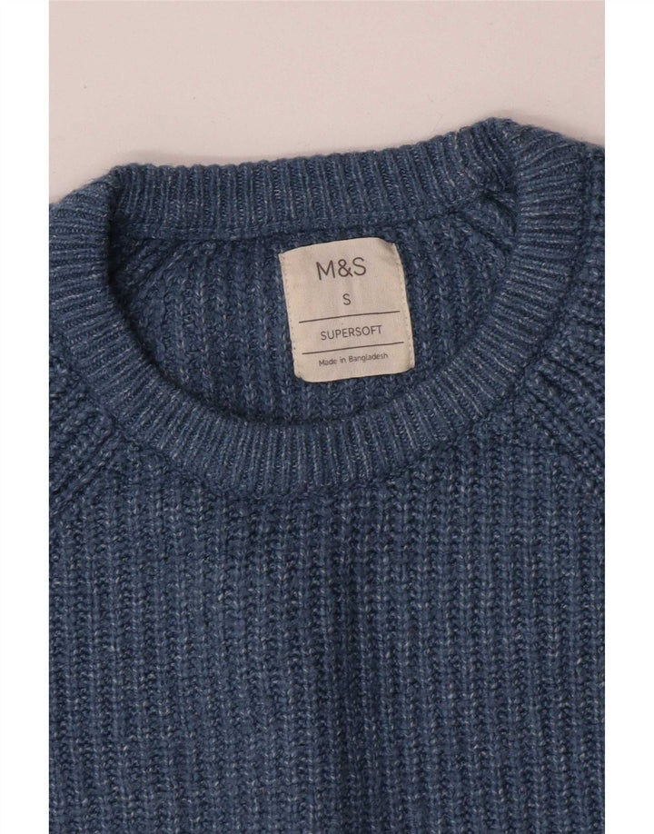 Marks & Spencer Męski sweter z okrągłym dekoltem, mały, niebieski Fair Isle