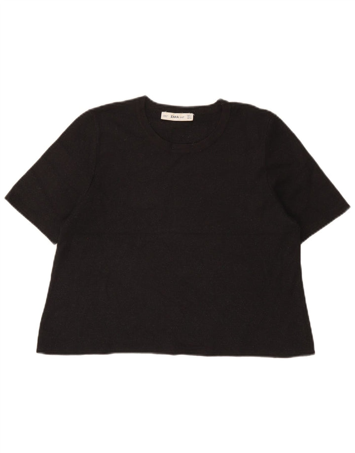 Damski T-shirt Zara Crop Top UK 12 Średni Czarny