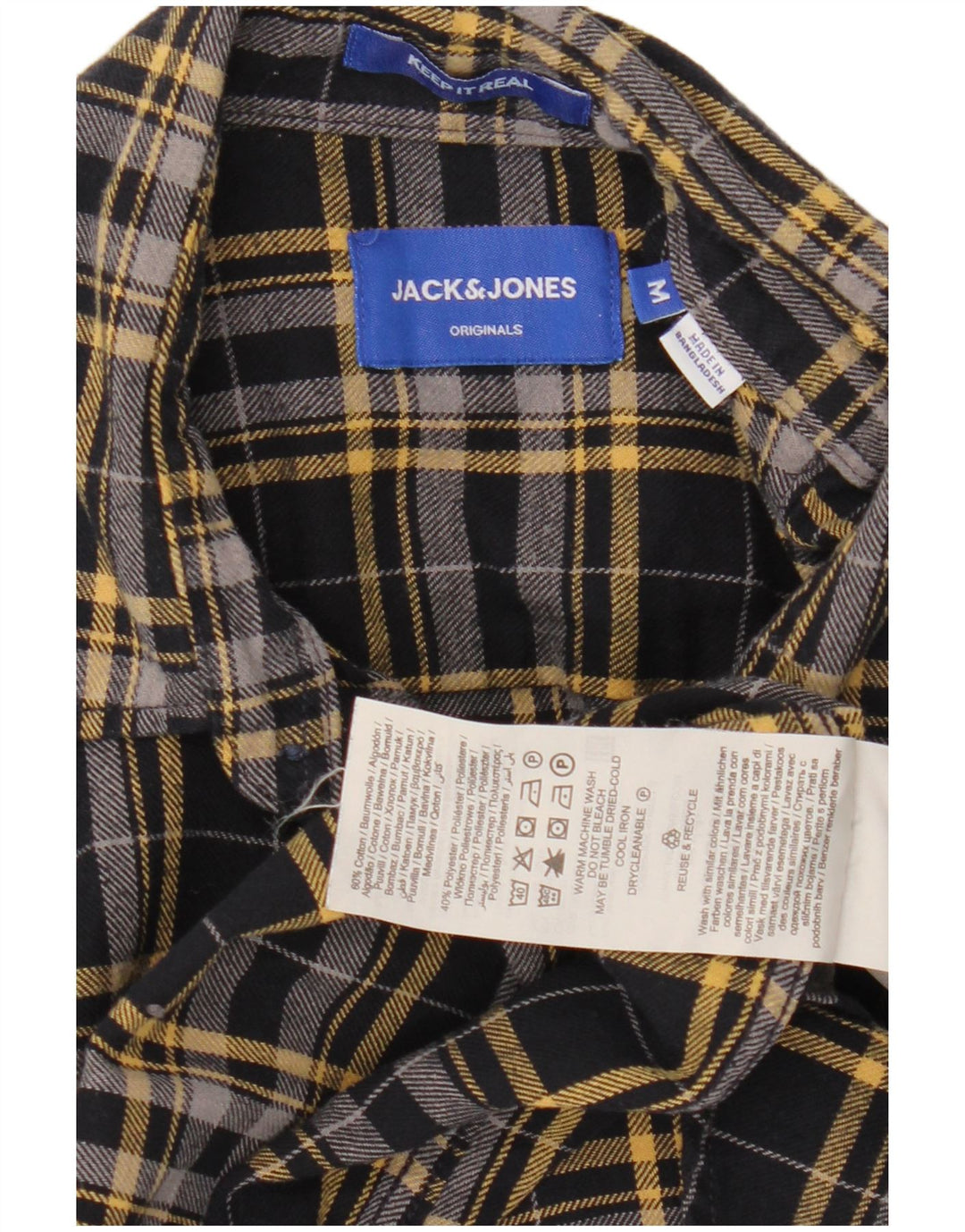 Męska koszula flanelowa Jack & Jones, bawełniana w średnią czarną kratkę