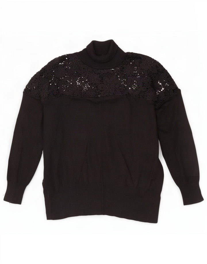Damski sweter z golfem French Connection UK 14 Średni czarny w kwiaty