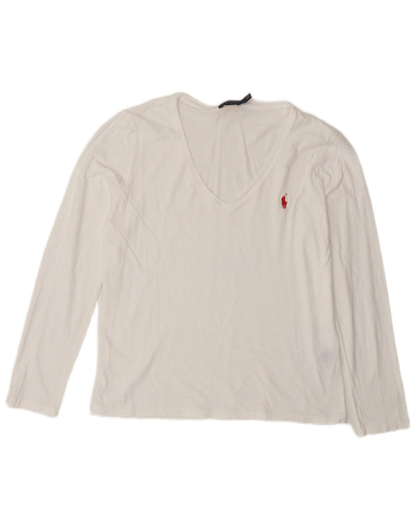 Polo Ralph Lauren Damski top z długim rękawem UK 14, duży, biały, bawełniany