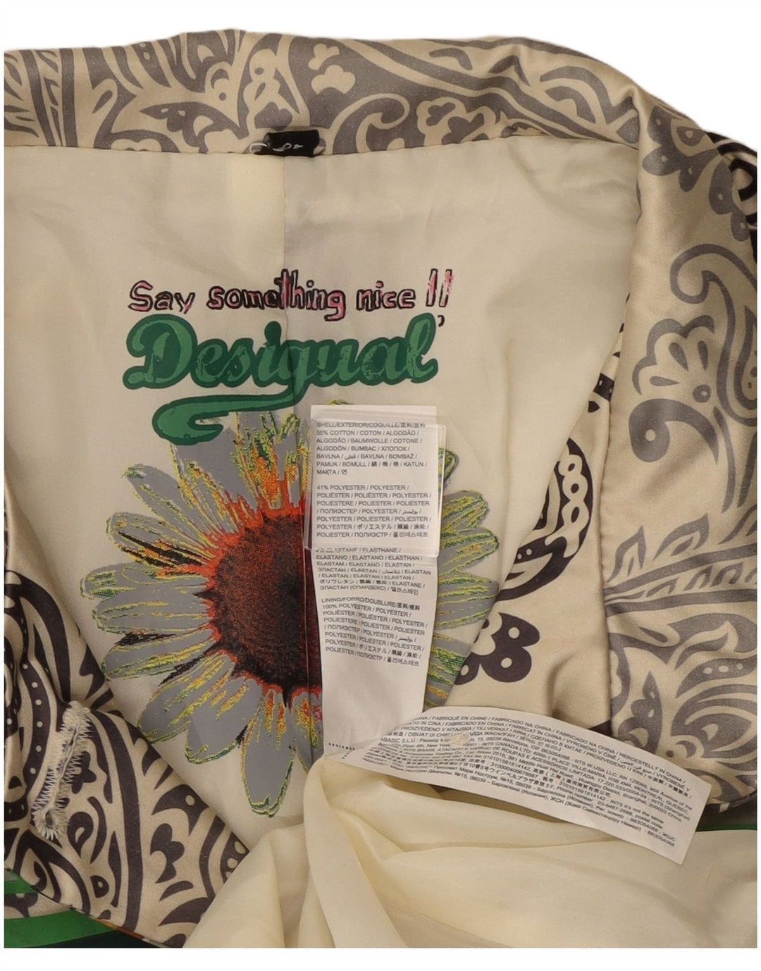 Desigual damski płaszcz EU 40, średni biały, bawełniany paisley