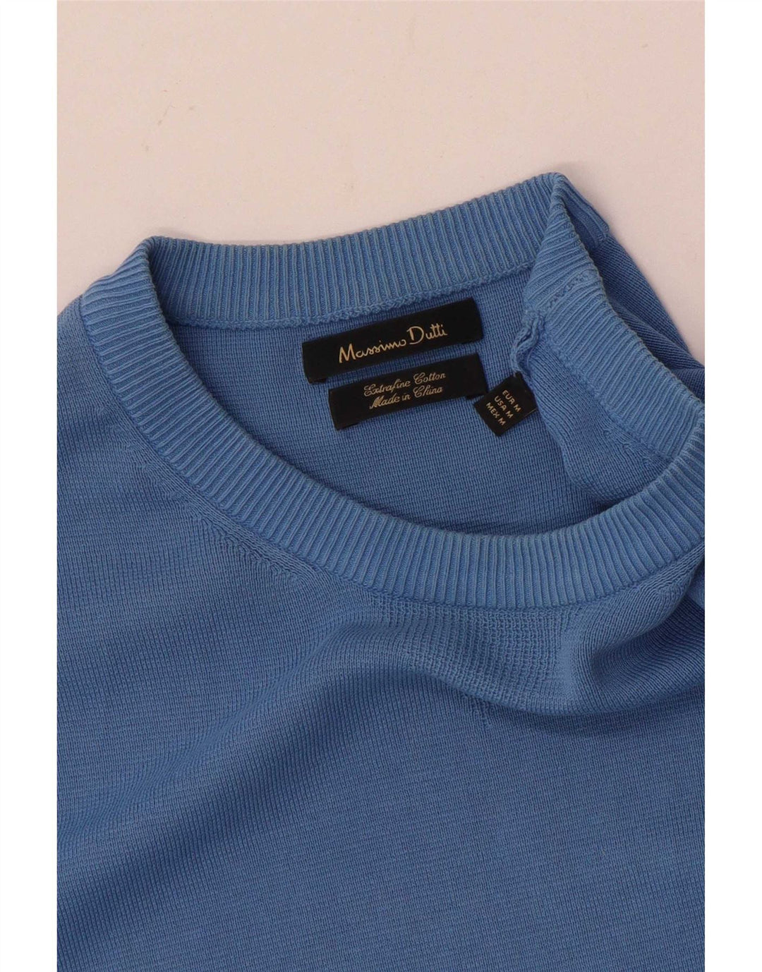 Męski sweter z okrągłym dekoltem Massimo Dutti, średnioniebieski, bawełniany