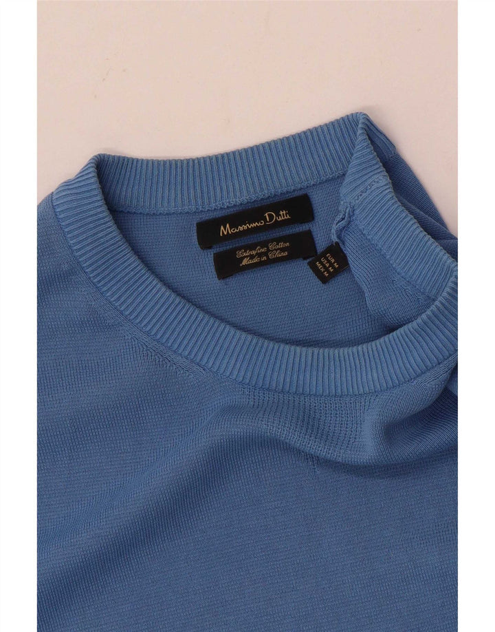 Męski sweter z okrągłym dekoltem Massimo Dutti, średnioniebieski, bawełniany