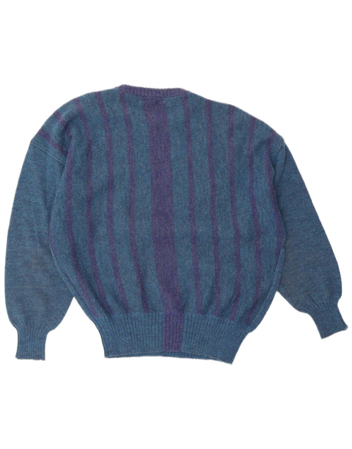 GIANNI VERSACE Męski sweter z okrągłym dekoltem, duży, klasyczny, w niebieskie paski