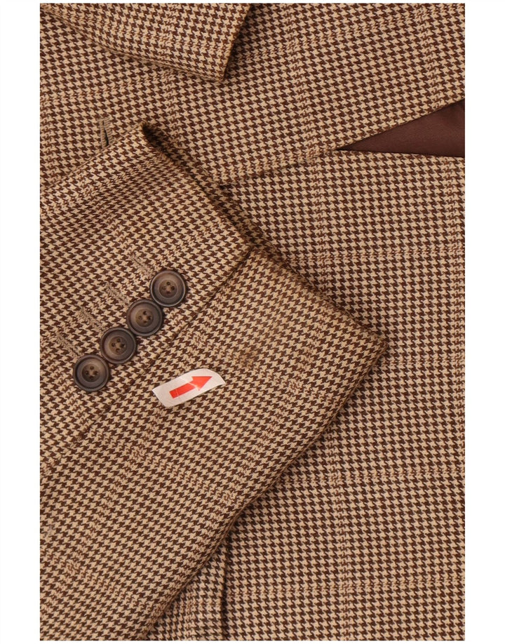 Męska marynarka zapinana na 2 guziki Aquascutum UK 42 XL Brązowa wełna w pepitkę