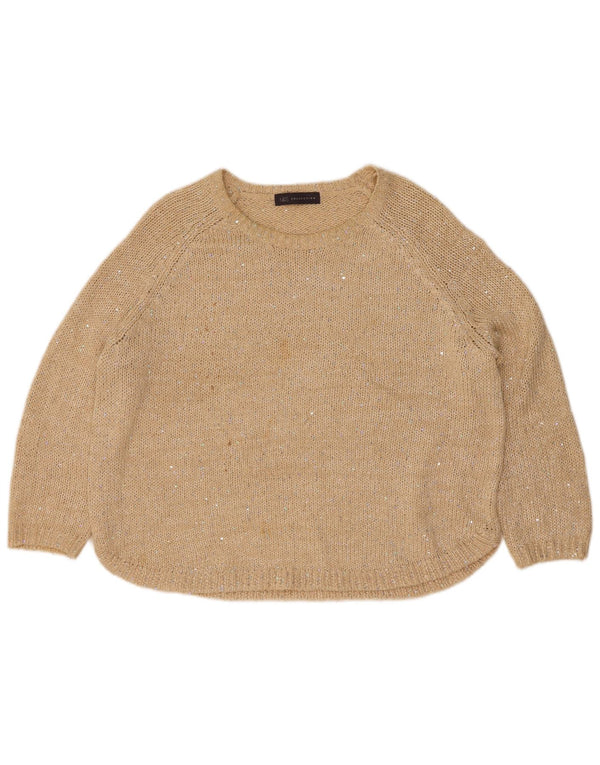 Marks & Spencer Damski sweter z dekoltem w łódkę, UK 14, duży, beżowy, nakrapiany