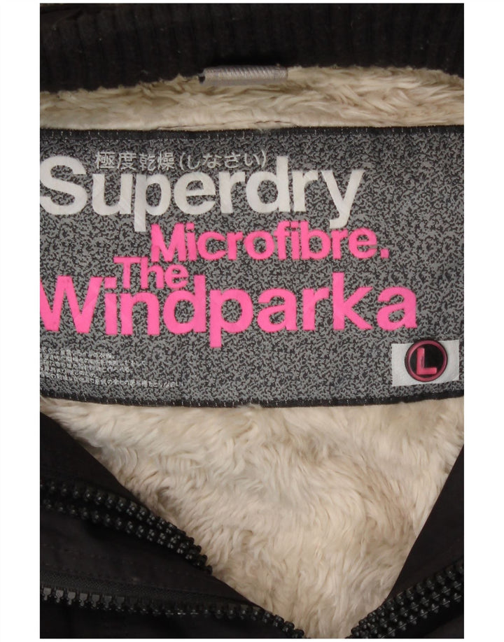 Męska kurtka Sherpa Parka z kapturem Superdry UK 40, duża, czarna, poliestrowa