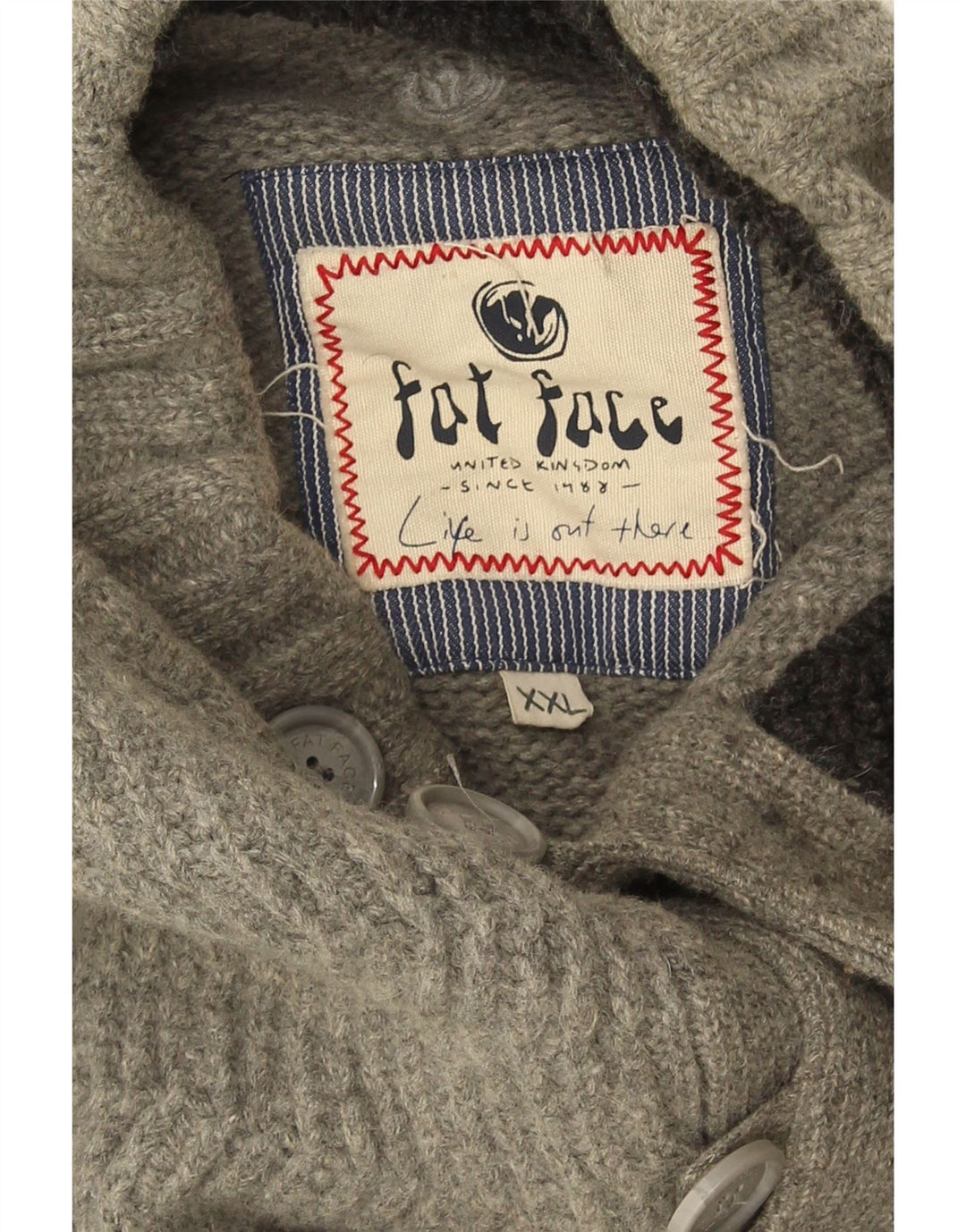 Męski sweter zapinany na guziki FAT FACE 2XL, szara wełna w jodełkę
