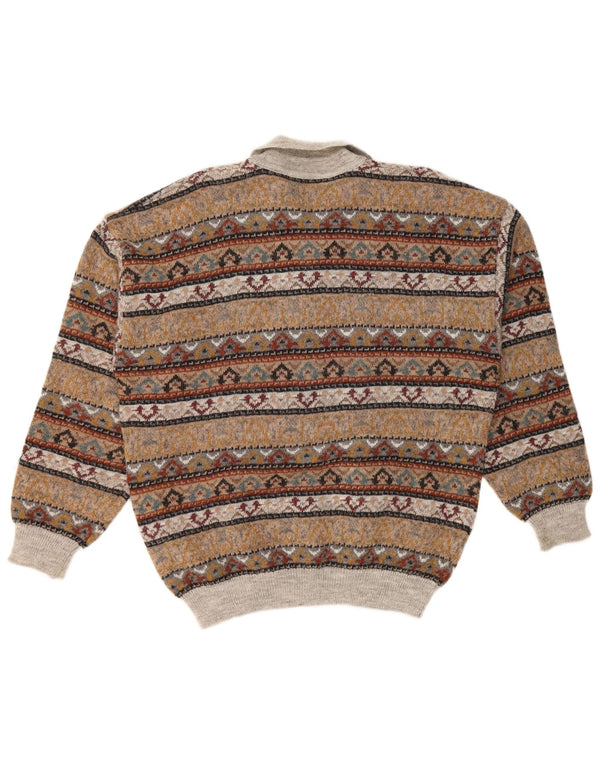 Męski sweter polo w stylu VINTAGE IT 52, duży, brązowy, akryl Fair Isle
