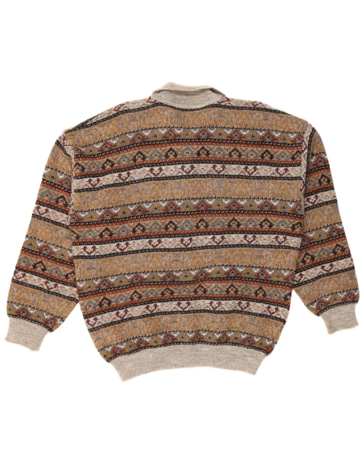 Męski sweter polo w stylu VINTAGE IT 52, duży, brązowy, akryl Fair Isle