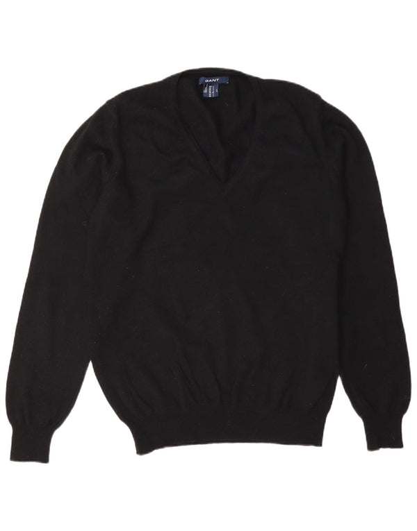 Sweter damski Gant z dekoltem w kształcie litery V, UK 14, duży, czarny, wełniany