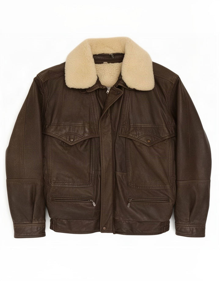 Vintage męska skórzana kurtka Shearling IT 48 średni brąz