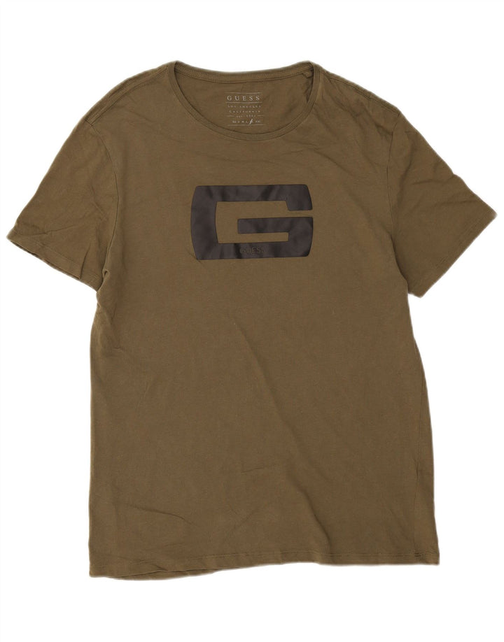 Męski T-shirt Guess z grafiką, XL, bawełniany khaki