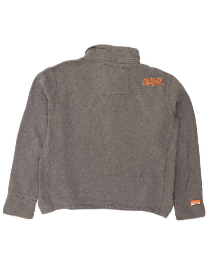 Męski sweter z kapturem Superdry, zapinany na guziki, średnioszary, bawełniany