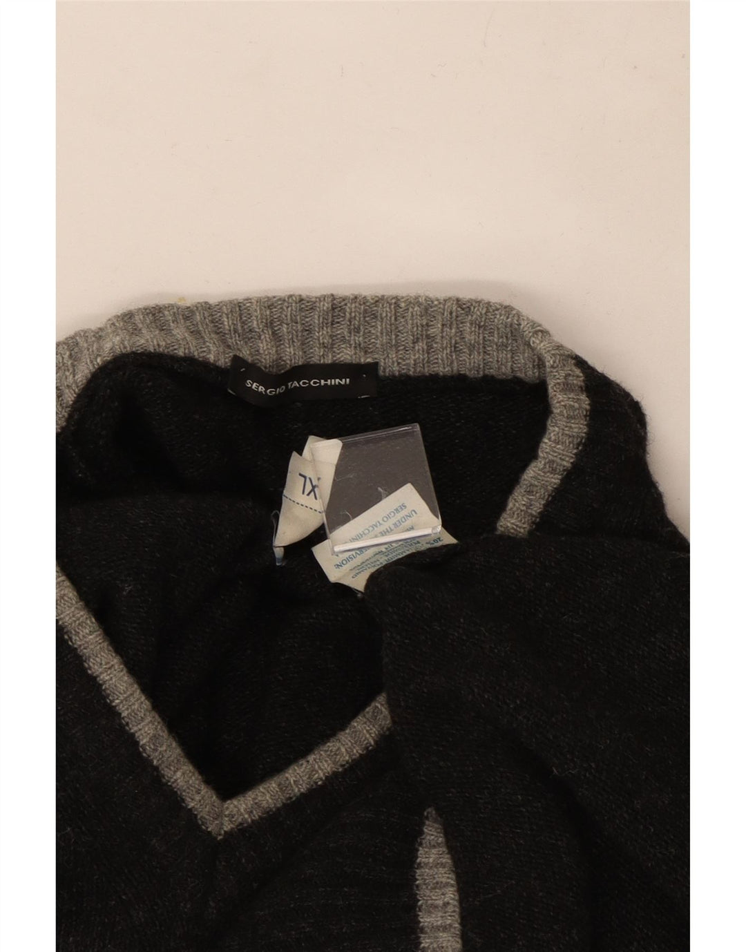 Męski sweter z dekoltem w kształcie litery V Sergio Tacchini XL, szara wełna