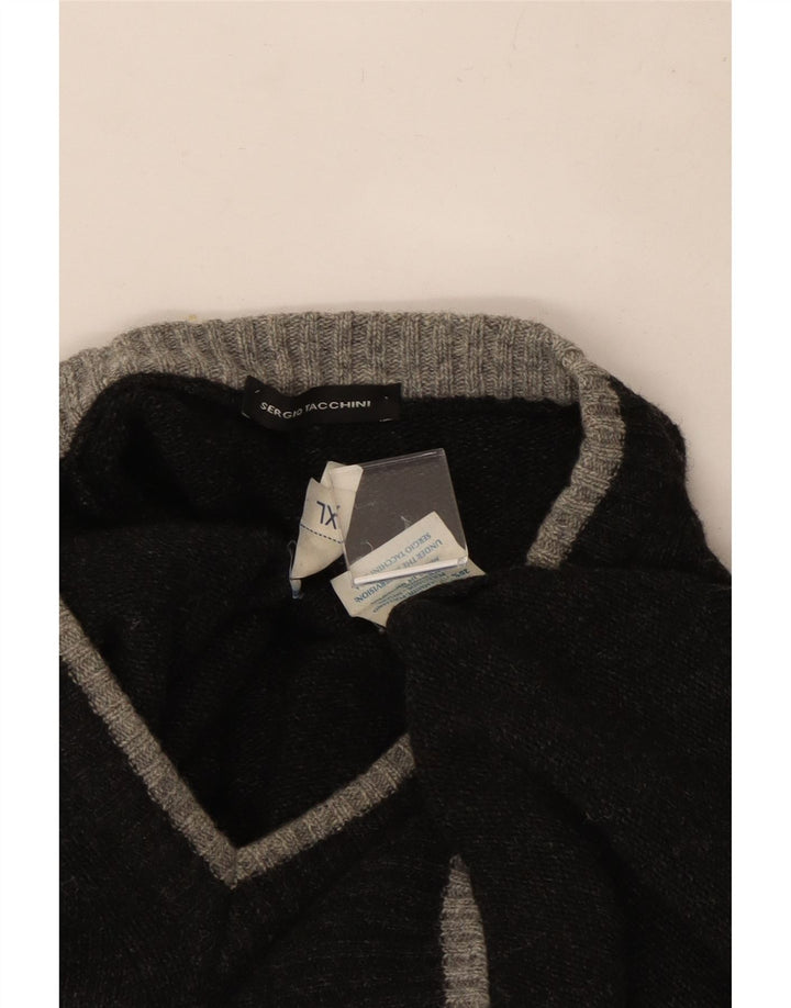 Męski sweter z dekoltem w kształcie litery V Sergio Tacchini XL, szara wełna