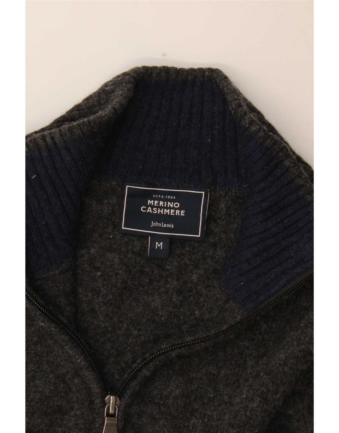 Męski sweter z zamkiem błyskawicznym John Lewis, średnioszary, wełniany merynos