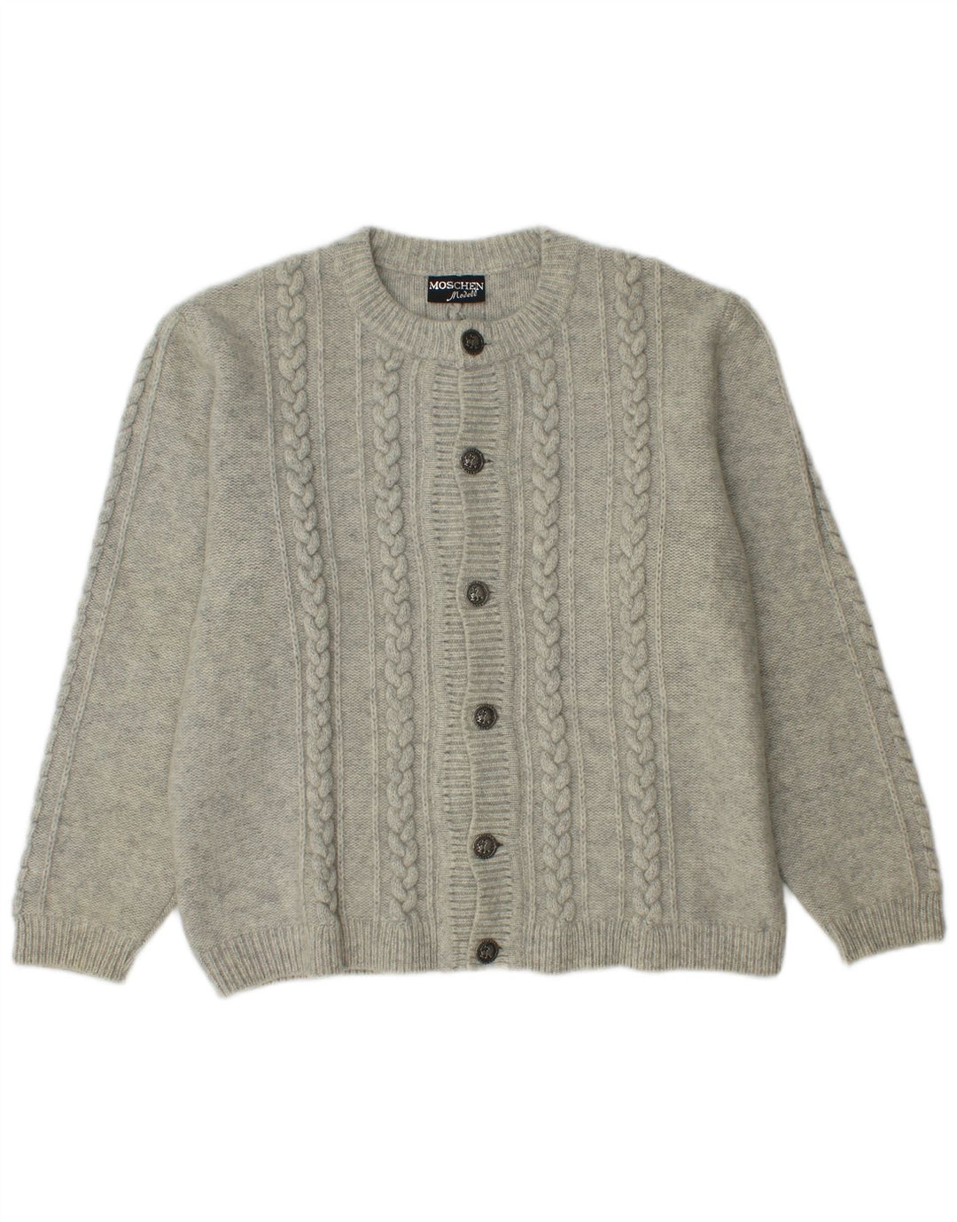 Męski sweter rozpinany Moschen Modell, średnioszary, z nowej wełny