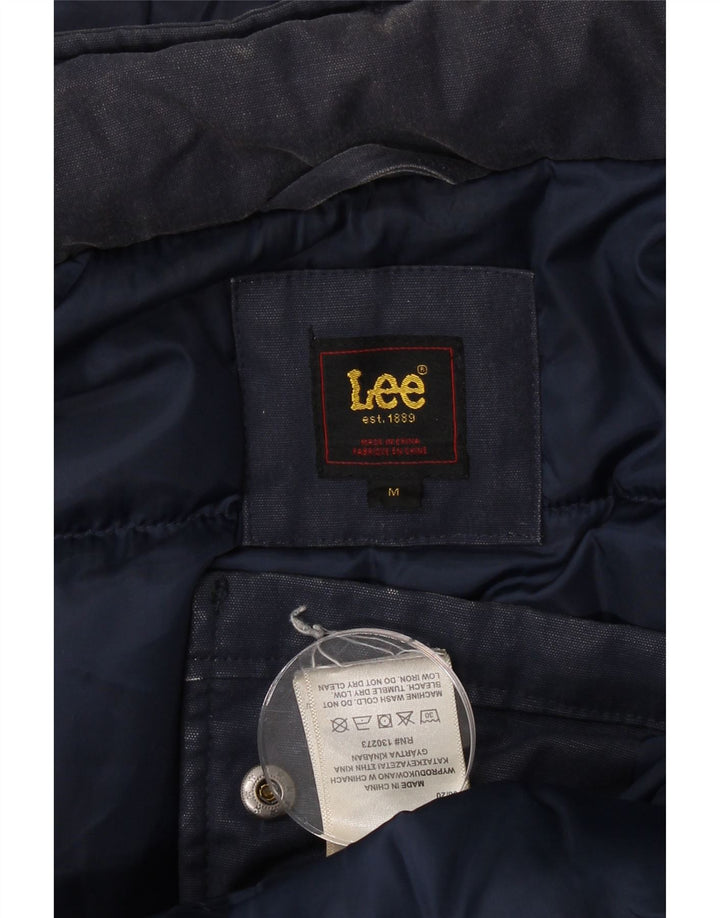 LEE Mens Hooded Padded Jacket UK 38 Medium Navy Blue Polyester Vintage Lee and Second-Hand Lee from Messina Hembry 