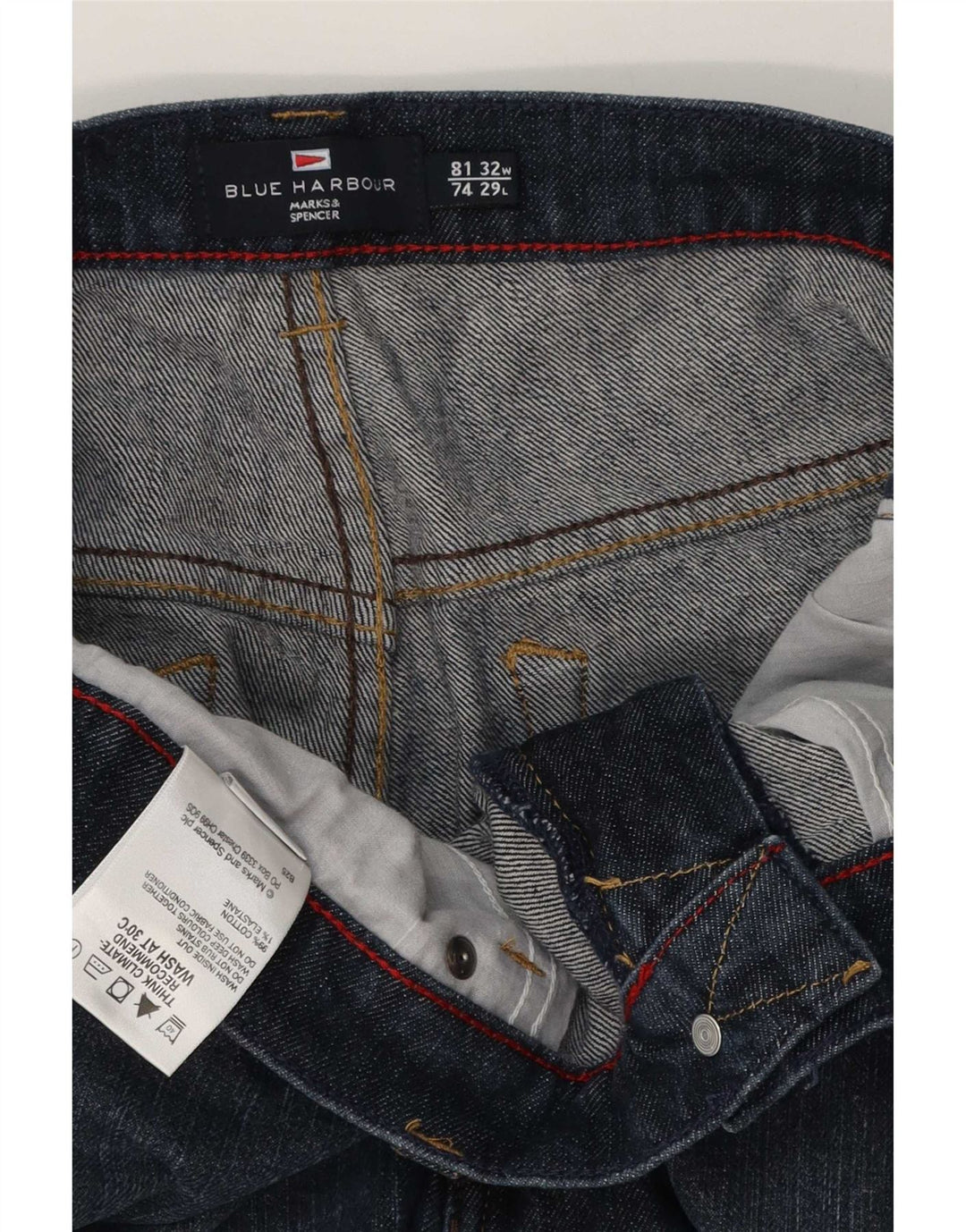 Marks & Spencer Męskie niebieskie dżinsy Harbor Straight W32 L29 Granatowe, bawełniane
