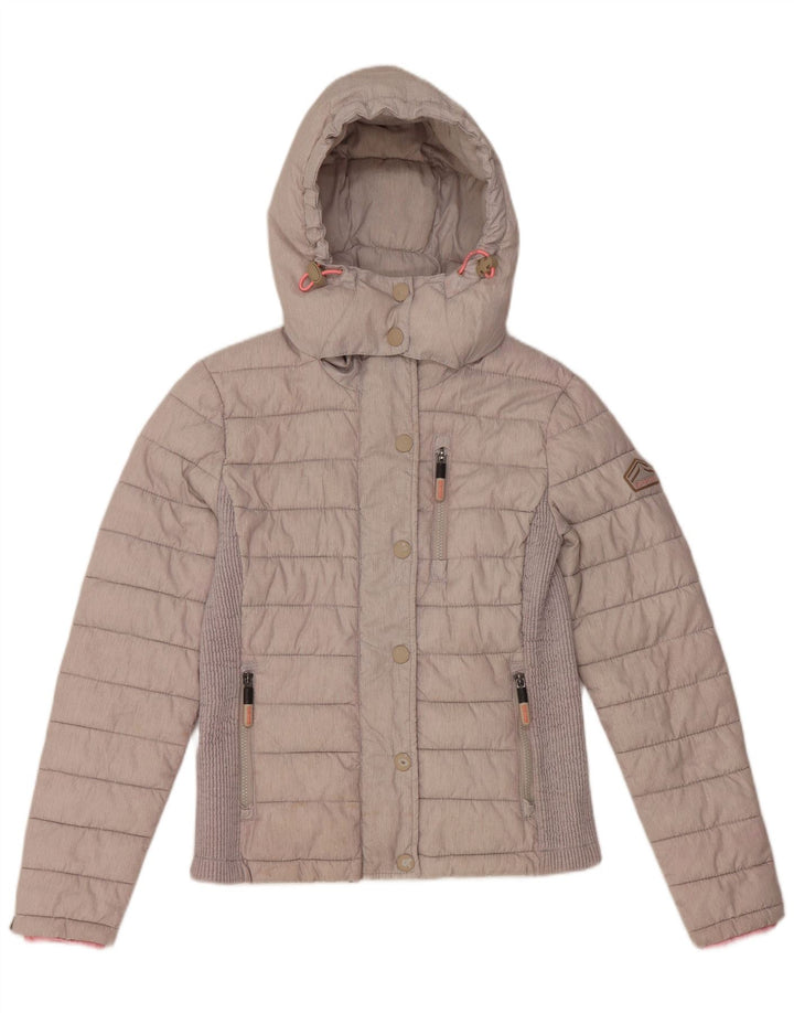 Damska wyściełana kurtka z kapturem Superdry UK 14, duża, szary poliester