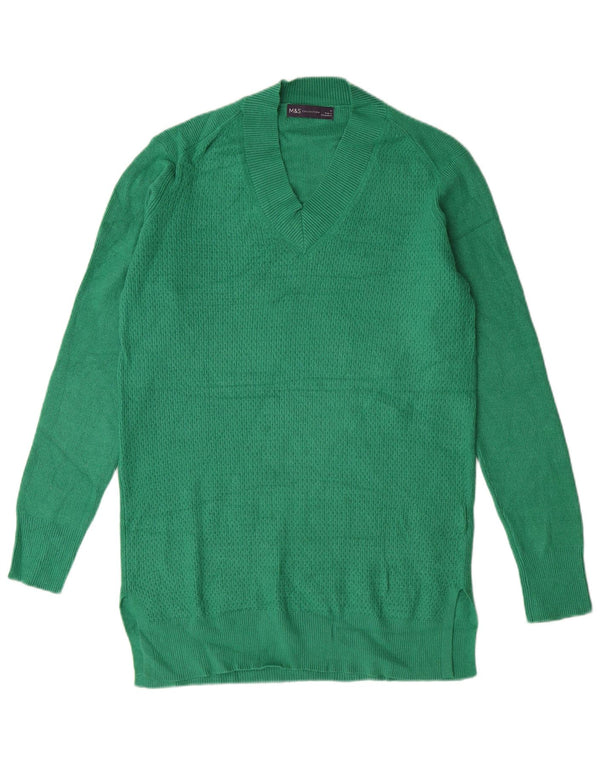 MARKS & SPENCER Damski sweter z długim rękawem i dekoltem w kształcie litery V, UK 14, średni zielony