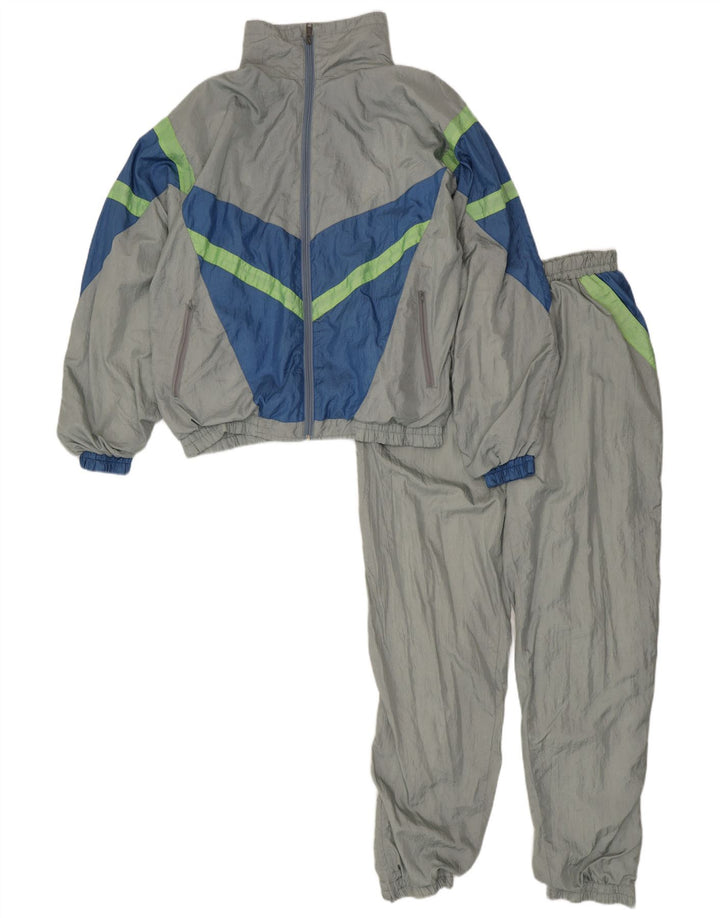 Vintage męski dres, duży, szary nylon z blokami kolorów