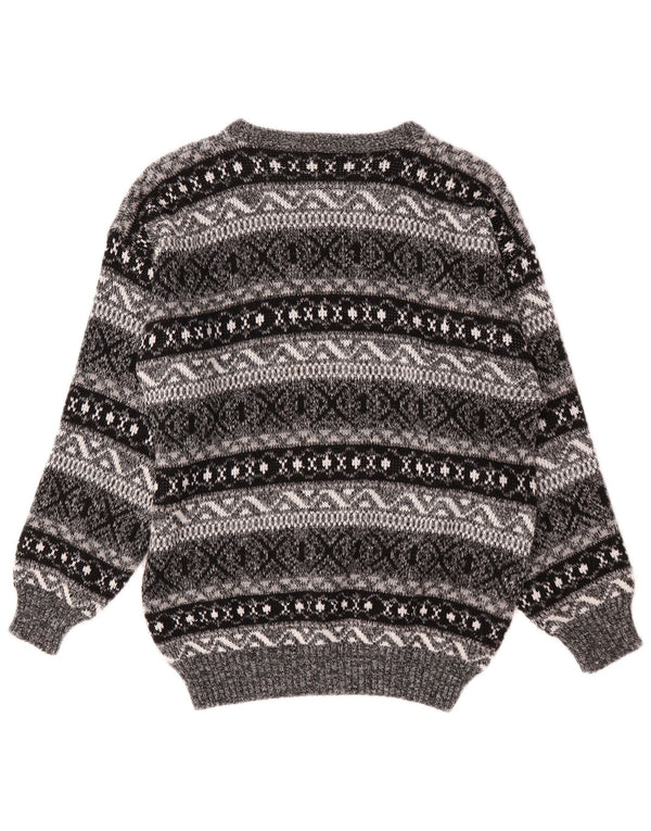 Sweter damski w stylu vintage z dekoltem w łódkę UK 16, duży, szary, akrylowy Fair Isle