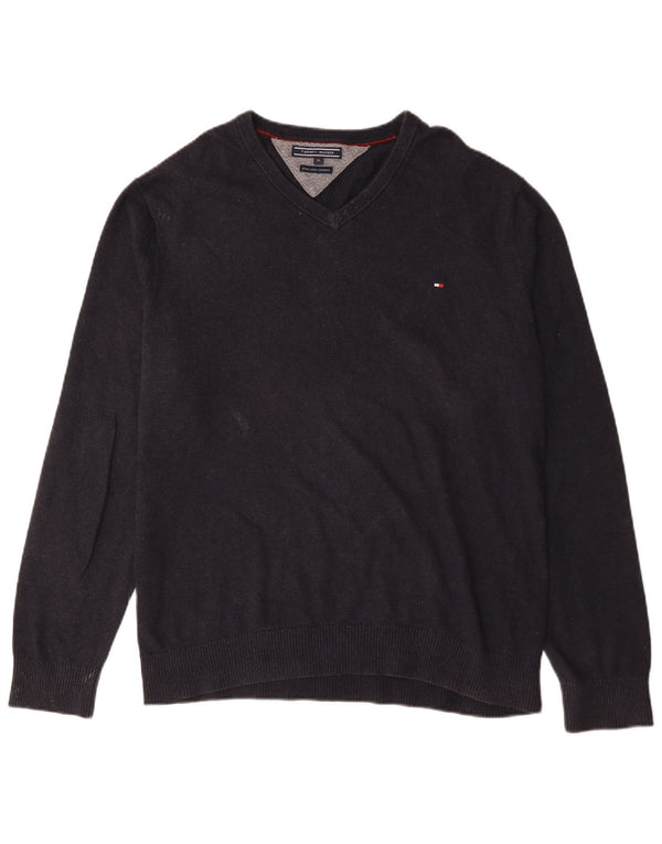 Tommy Hilfiger Męski sweter z dekoltem w kształcie litery V XL, granatowy, bawełniany