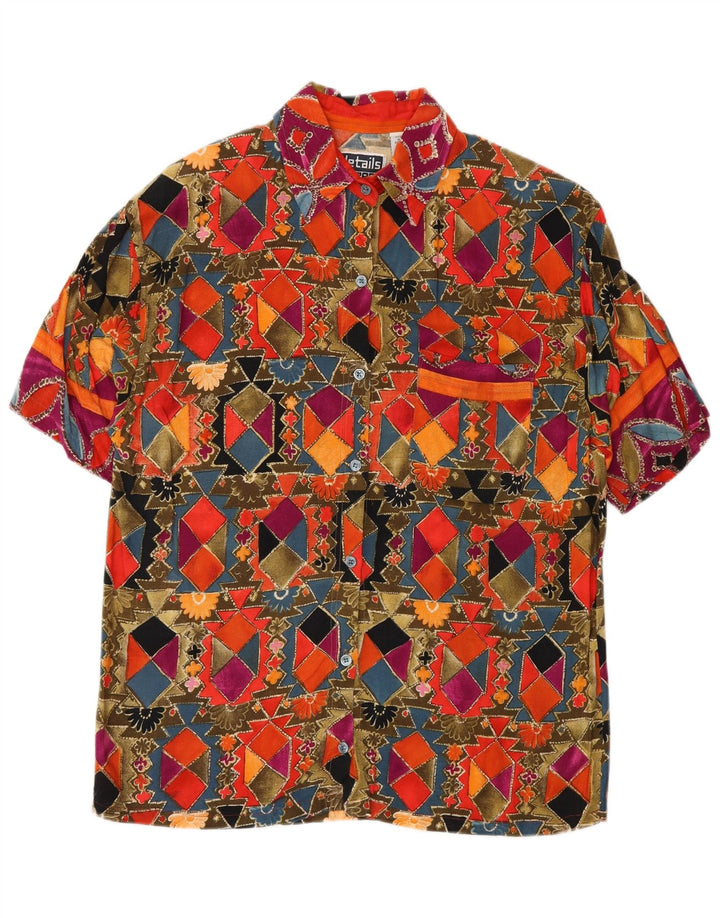 Koszula damska z krótkim rękawem w stylu vintage UK 14 Średnia, wielokolorowa, geometryczna