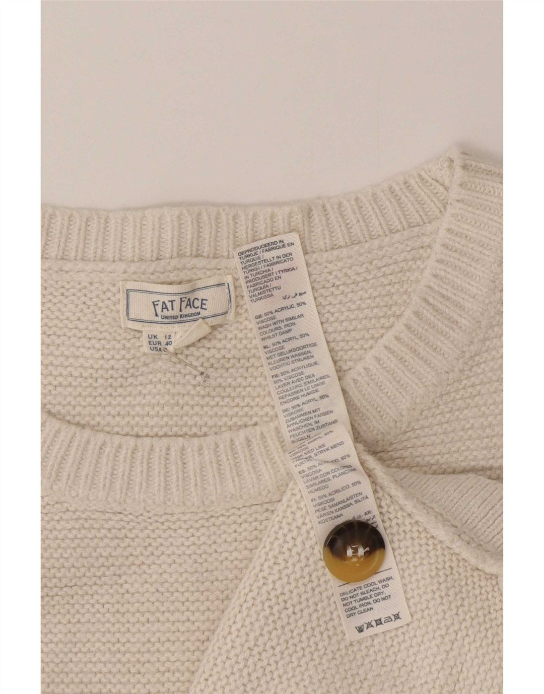 Damski sweter Fat Face z dekoltem w łódkę UK 12 Średni biały akryl
