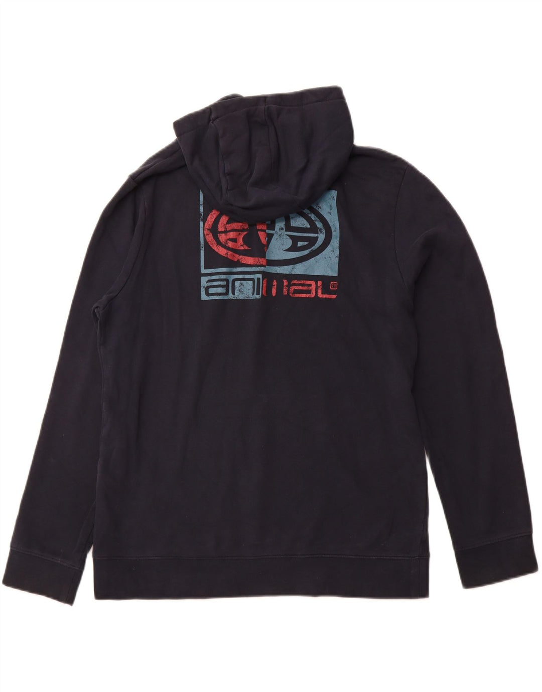 Męski sweter z kapturem i grafiką ANIMAL, duży, granatowy, bawełniany