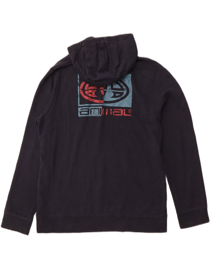 Męski sweter z kapturem i grafiką ANIMAL, duży, granatowy, bawełniany