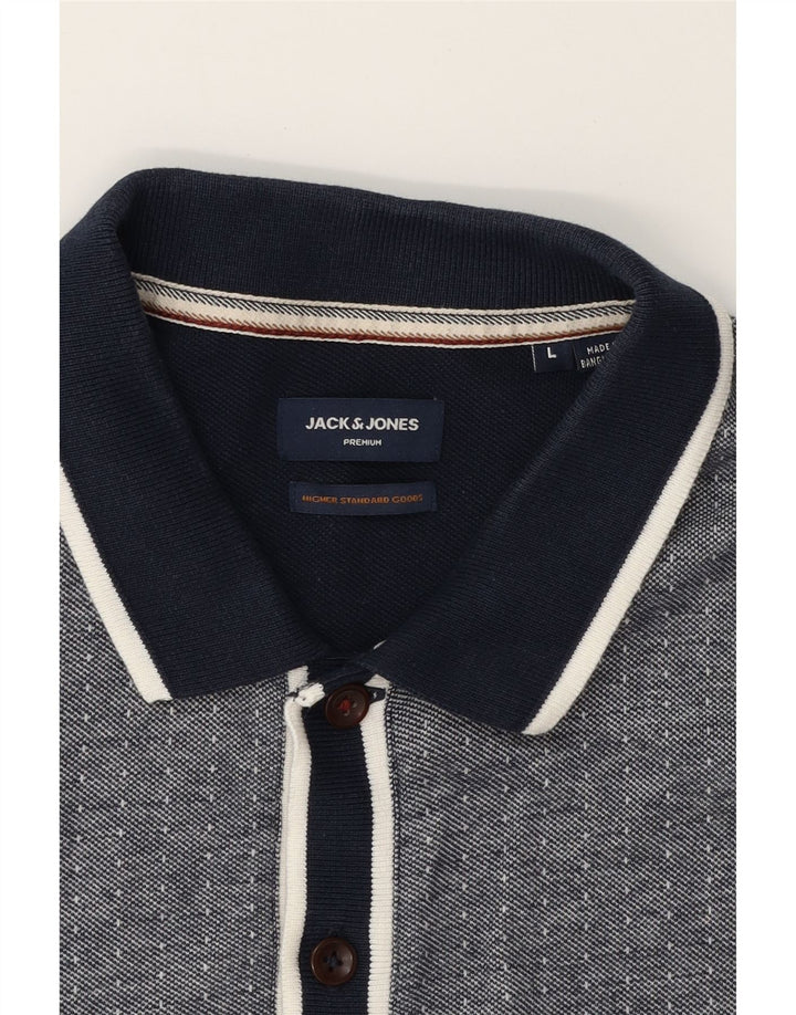 JACK & JONES Mens Polo Shirt Large Navy Blue Spotted Cotton Vintage Jack & Jones and Second-Hand Jack & Jones from Messina Hembry 
